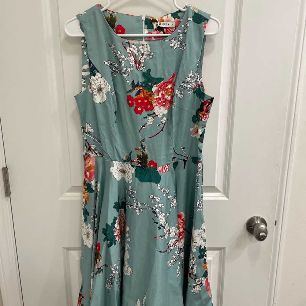 Grace Karin Floral Midi Dress in Teal and Red